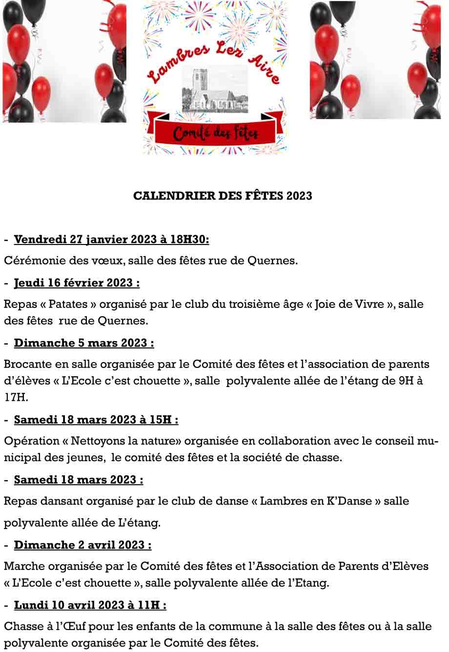 Calendrier des fetes 2023 1