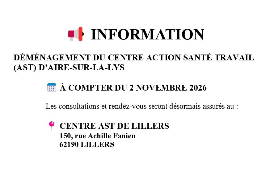 Déménagement du centre Action Santé Travail d'Aire-sur-la-Lys