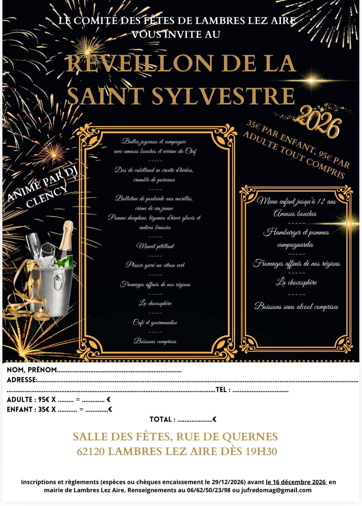 Reveillon saint sylvestre 31 dec 2026 inscriptions
